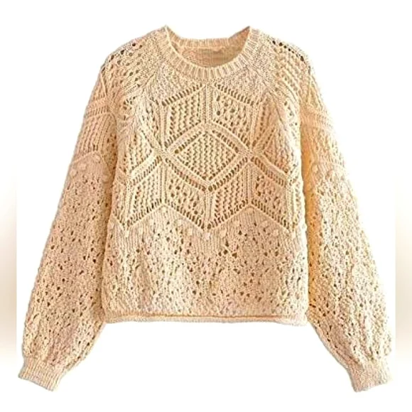 Forever 21 Pink Crochet Balloon Sleeve Top XS Like New - Picture 2 of 11